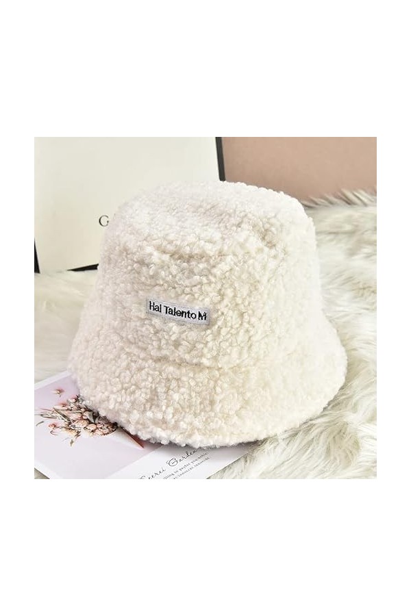 CHUANGOU Chapeau de Pêcheur en Peluche Chapeau Bob Femme Automne et Hiver Blanc