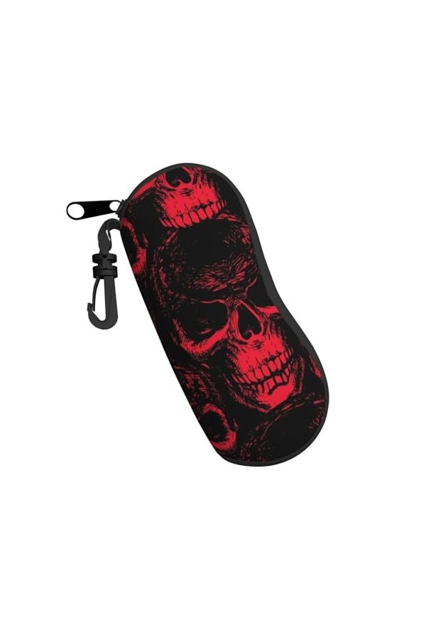 ONSMO Étui à lunettes souple avec fermeture éclair et motif tête de mort gothique rouge ultra léger et pratique, Noir , taill