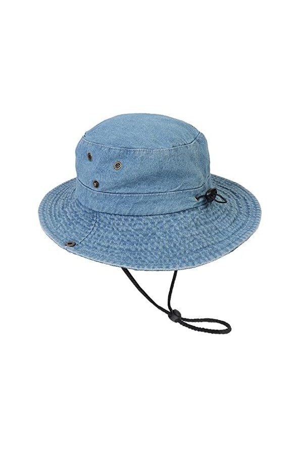 JK Home Bob Homme Chapeau de Soleil Femme Pliable Anti UV Pêcheur Eté Cordon Réglable Randonnée Azur