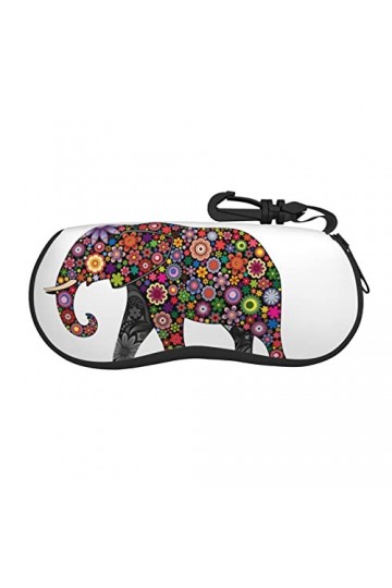 LANGGE Étui à lunettes tendance, motif éléphant, fleur, fermeture éclair, ultra léger et pratique, Noir , taille unique