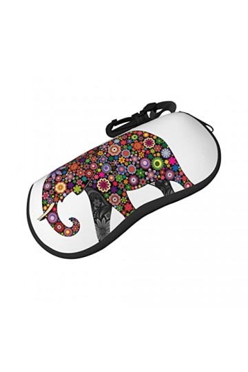 LANGGE Étui à lunettes tendance, motif éléphant, fleur, fermeture éclair, ultra léger et pratique, Noir , taille unique