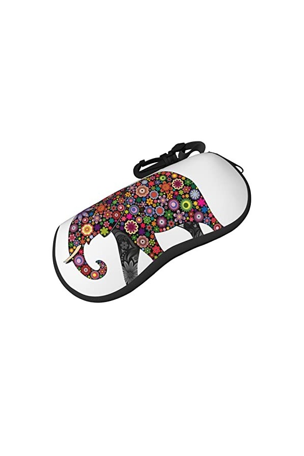 LANGGE Étui à lunettes tendance, motif éléphant, fleur, fermeture éclair, ultra léger et pratique, Noir , taille unique