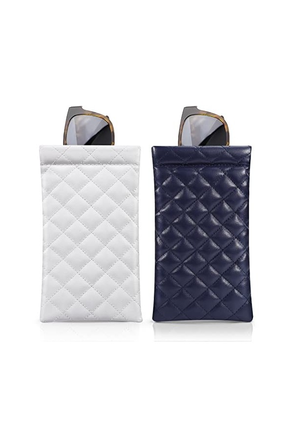 MoKo Sac de Lunettes de Soleil, 2PCS Étui à Lunettes de Poche Portable en Cuir PU, Housse Pochette de Rangement Lunette Soupl