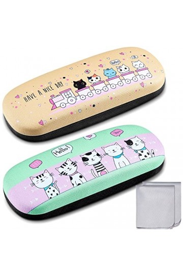 Weewooday 2 Packs Étui à Lunettes de Chat Mignon à Clapet avec 2 Chiffons de Nettoyage
