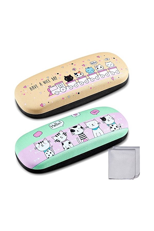 Weewooday 2 Packs Étui à Lunettes de Chat Mignon à Clapet avec 2 Chiffons de Nettoyage