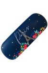 KIUB Etui à lunettes rigide - Motif Paris en fleurs avec la Tour Eiffel - couleur bleu marine