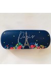 KIUB Etui à lunettes rigide - Motif Paris en fleurs avec la Tour Eiffel - couleur bleu marine