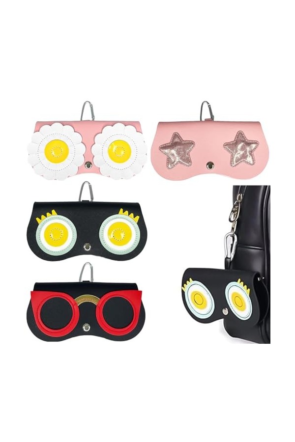 TTYSHIP® 4 Pièces Sac à Lunettes, Pochette Lunettes de Soleil Sac avec Mousqueton, Étui à Lunette Portable, Sacs à Lunettes d