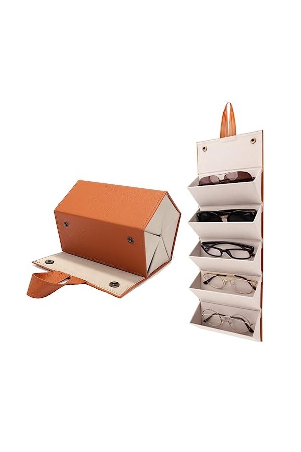 JIAMAIN Boîte de Rangement pour Lunettes, Étui de Voyage Pliable à 5 Emplacements en Cuir Synthétique pour Lunettes de Soleil
