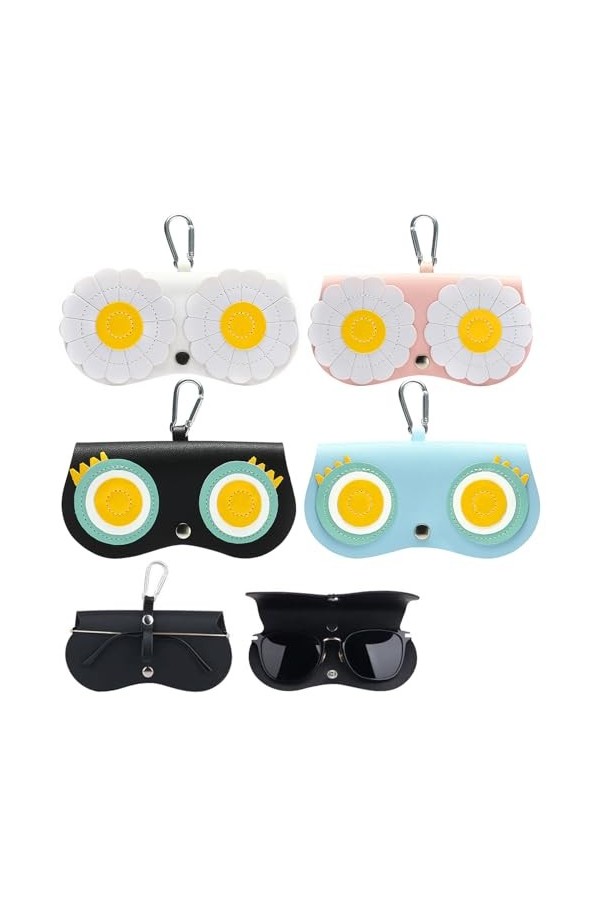 CHENKEE Étui à Lunettes, 4 Pièces Étui Lunettes Cuir Étui à Lunettes de Voyage Etuis Lunettes Souple Etui à Lunettes avec Fer