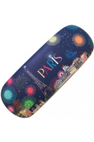 KIUB Etui à lunettes rigide - Motif Paris en fête avec la Tour Eiffel - fond bleu marine