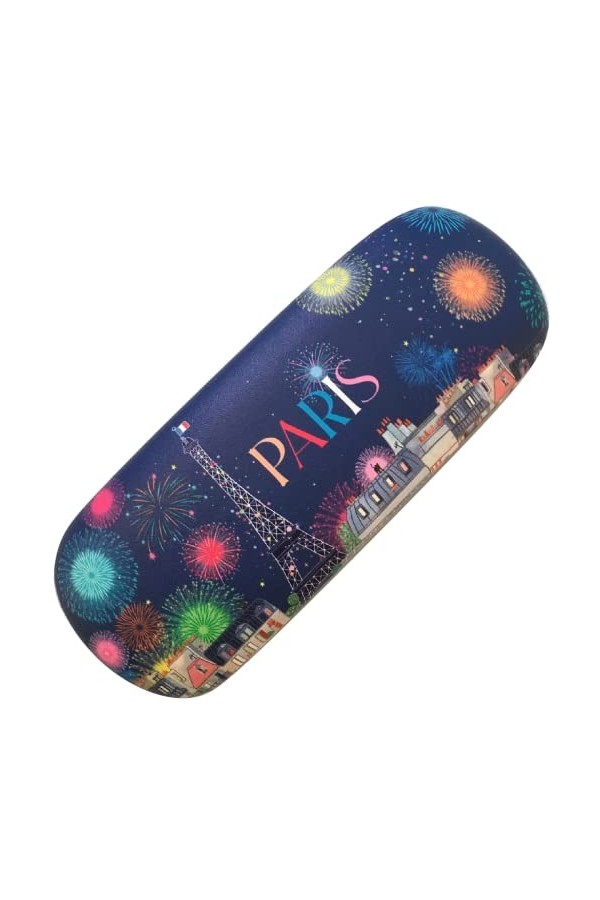 KIUB Etui à lunettes rigide - Motif Paris en fête avec la Tour Eiffel - fond bleu marine