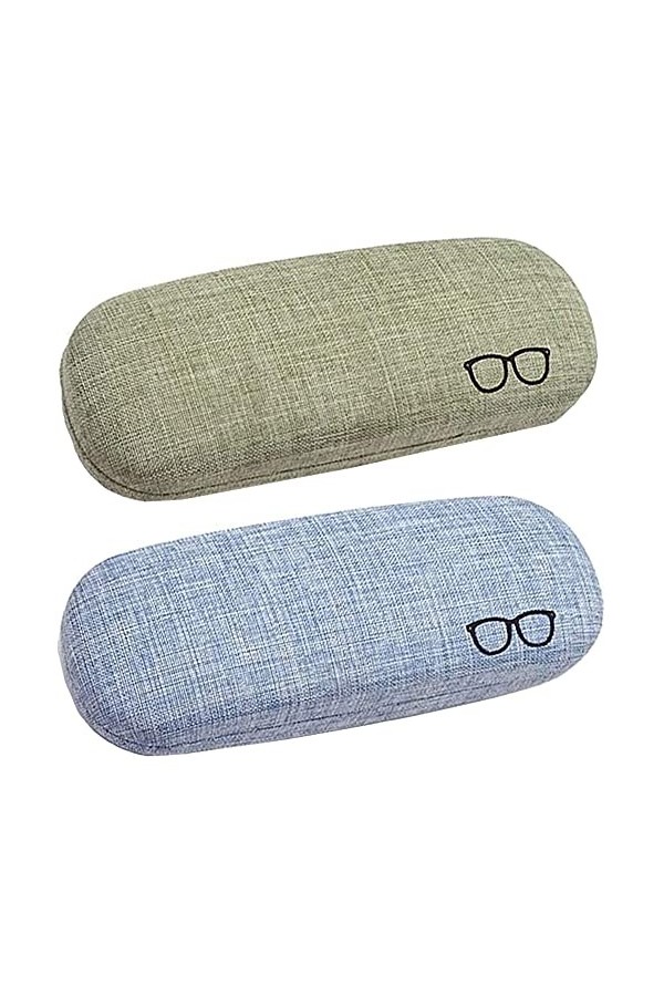 2 Pièces Étui à Lunettes, Étui à Lunettes Rigide, Étui à Lunettes en Lin, Métal Portable Pliable Étui à Lunettes de Protectio