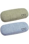 2 Pièces Étui à Lunettes, Étui à Lunettes Rigide, Étui à Lunettes en Lin, Métal Portable Pliable Étui à Lunettes de Protectio