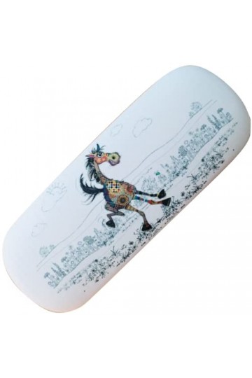 KIUB Etui à lunettes rigide - motif cheval qui court stylisé. Modele Renard, Beige, Taille unique