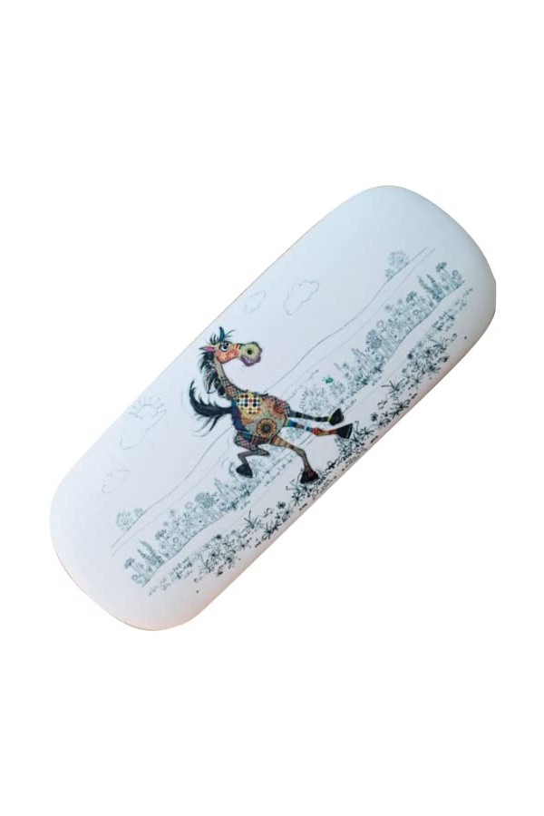 KIUB Etui à lunettes rigide - motif cheval qui court stylisé. Modele Renard, Beige, Taille unique