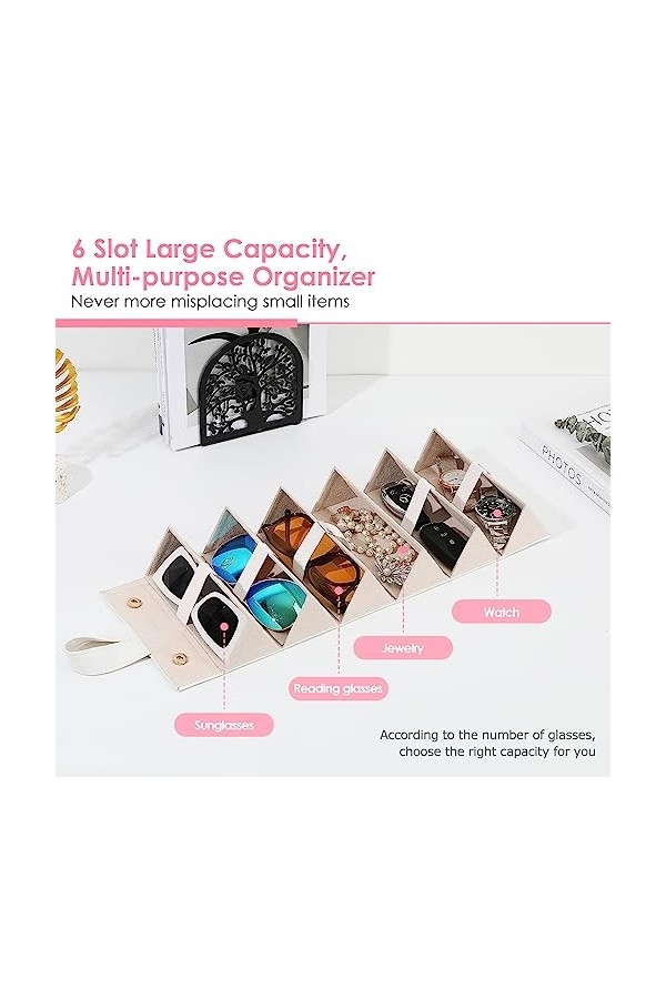 MoKo Étui à Lunettes avec 6 Compartiments, Étui Pliable de Transport pour Ranger Lunettes de Soleil, Organisateur Lunettes Po