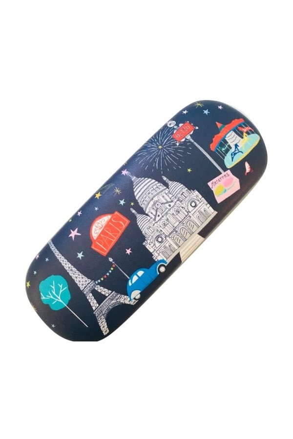 KIUB Etui à lunettes rigide - Motif Paris Tour Eiffel et Sacre Cœur la nuit - fond bleu marine