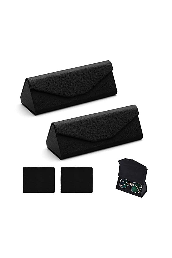 2 Pièces Etui à Lunettes, Boîte de Lunettes, Étui à Lunettes Pliable, Étui à Lunettes Magnétique, avec 2 Chiffon à Lunettes, 