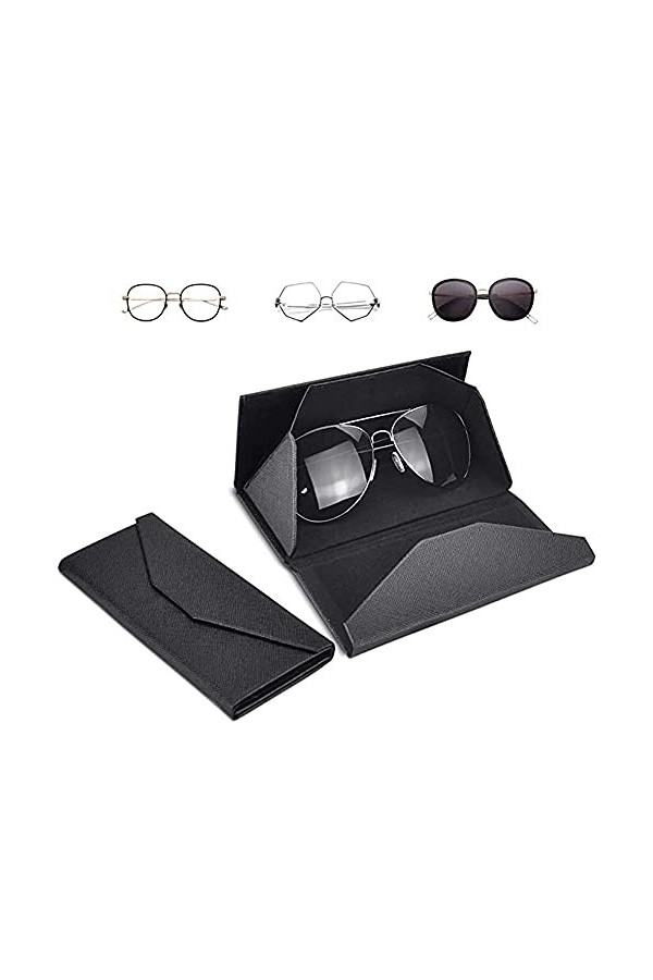 2 Pièces Etui à Lunettes, Boîte de Lunettes, Étui à Lunettes Pliable, Étui à Lunettes Magnétique, avec 2 Chiffon à Lunettes, 