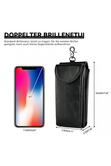 molshine Double étui à lunettes, pochette en cuir végétalien pour lunettes de soleil, lunettes avec chiffon de nettoyage Noi
