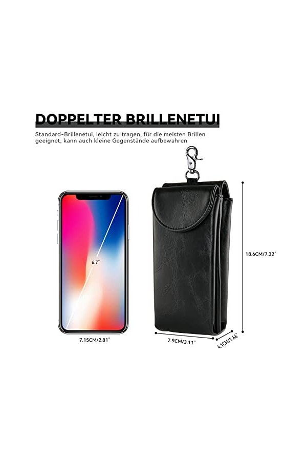 molshine Double étui à lunettes, pochette en cuir végétalien pour lunettes de soleil, lunettes avec chiffon de nettoyage Noi