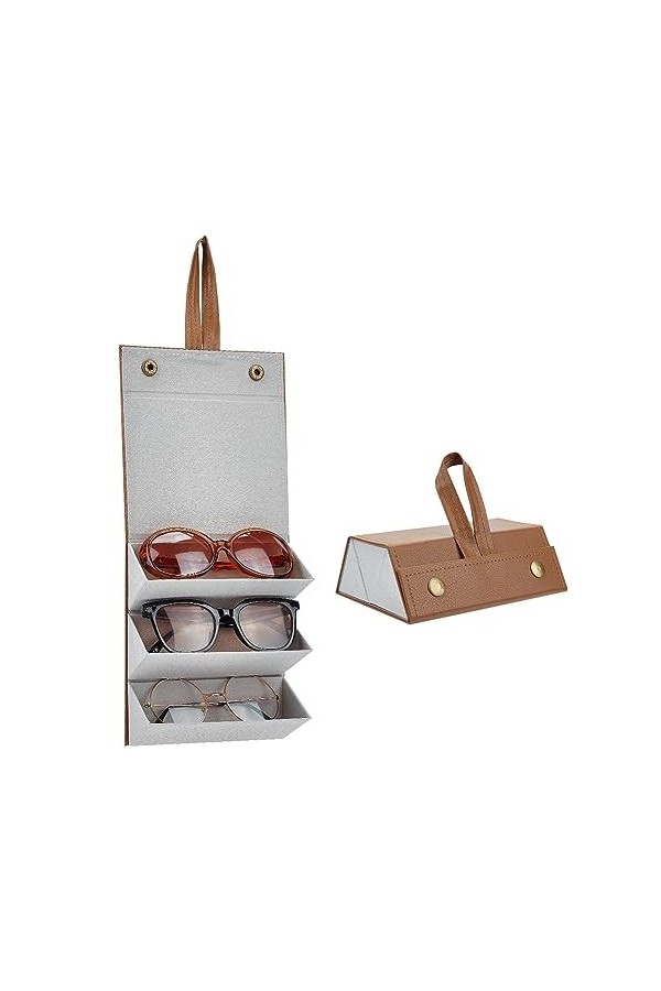 PH PandaHall Étui de rangement pour lunettes avec 3 emplacements Organisateur de lunettes de voyage en cuir PU avec crochet S