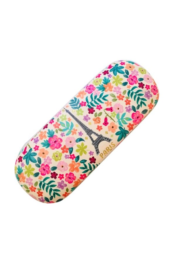KIUB Etui à lunettes rigide - Motif Paris jadore avec la Tour Eiffel - fond multifleurs