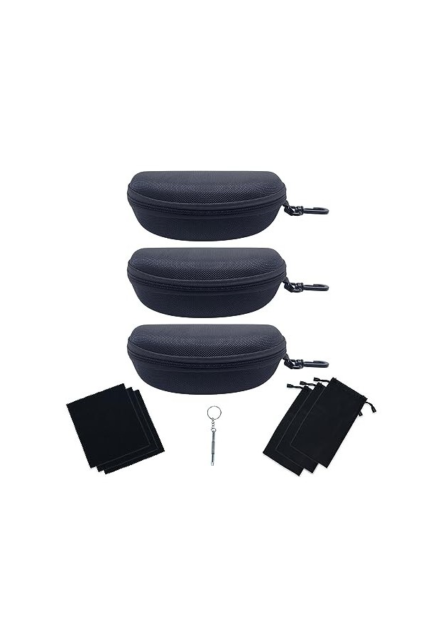 HXJDAM Lot de 3 étuis à lunettes de soleil – Étui rigide pour lunettes de soleil, étui à lunettes à suspendre & étui à lunett