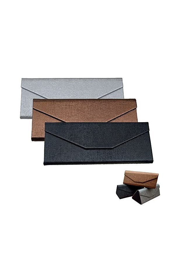 3 Pièce Étui Lunettes en Cuir, Étui Lunettes Pliable, Étui Lunettes Portable, Étui Lunettes Magnétique, Étui à Lunettes Trian