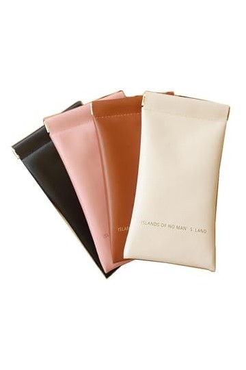 JZ Lot de 4 étuis à lunettes en cuir synthétique souple - Avec couvercle à presser - Sac de rangement étanche pour lunettes d