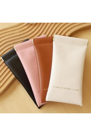 JZ Lot de 4 étuis à lunettes en cuir synthétique souple - Avec couvercle à presser - Sac de rangement étanche pour lunettes d