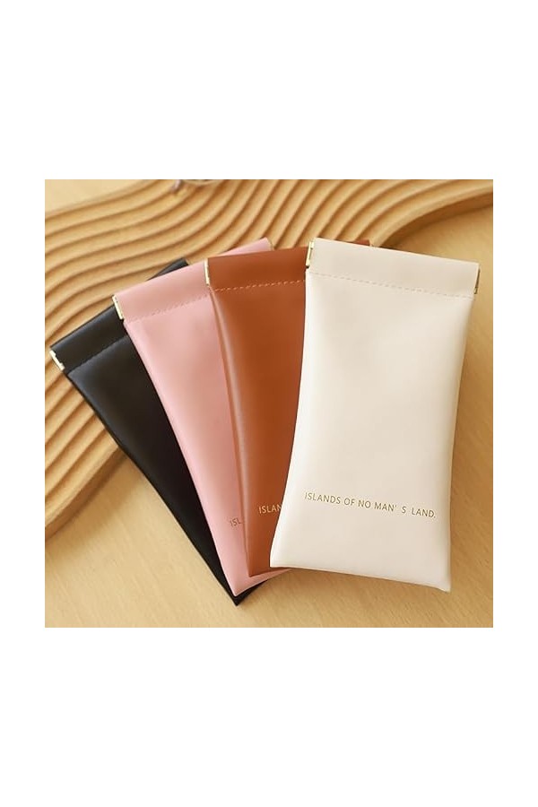 JZ Lot de 4 étuis à lunettes en cuir synthétique souple - Avec couvercle à presser - Sac de rangement étanche pour lunettes d