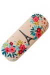 KIUB Etui à lunettes rigide - Motif Paris en fleurs avec la Tour Eiffel - couleur rose Beige