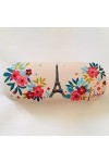 KIUB Etui à lunettes rigide - Motif Paris en fleurs avec la Tour Eiffel - couleur rose Beige