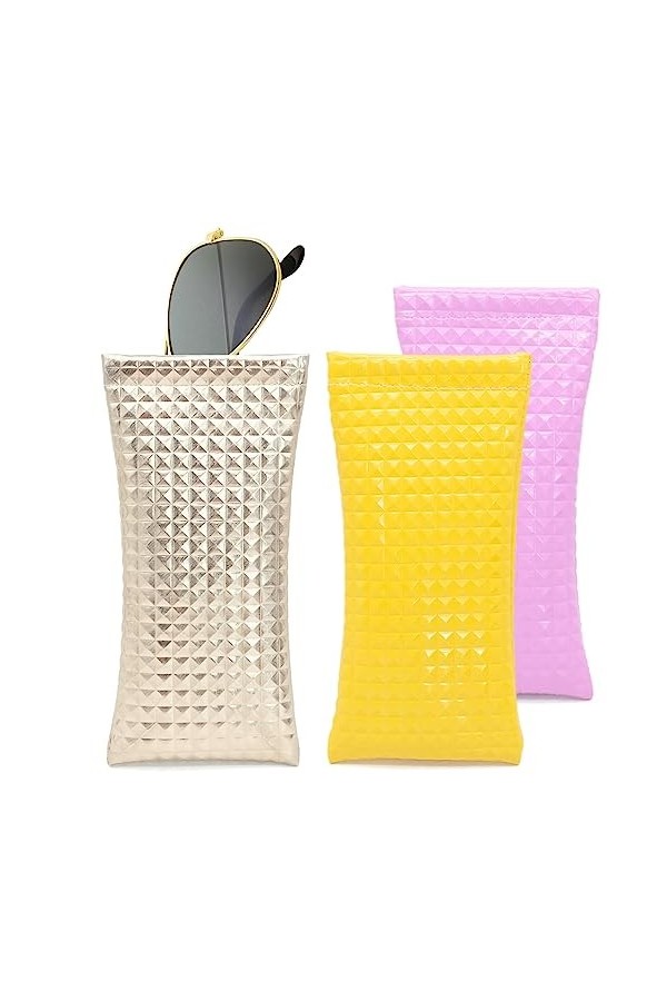JJQHYC Lot de 3 étuis à lunettes de soleil en cuir souple pour homme et femme, multicolore, taille unique