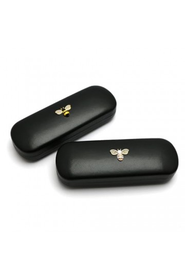 TWINKLE TWINKLE Étui à lunettes rigide recouvert de cuir pour homme, femme, fille et garçon Motif abeille Rose/blanc ou jaune