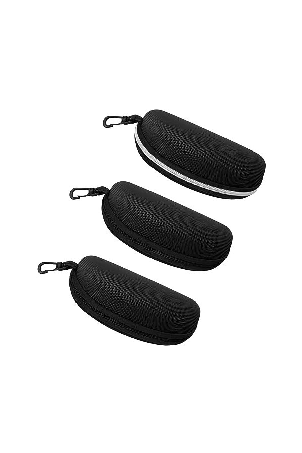 YEESON Lot de 3 étuis à lunettes de soleil portables à fermeture éclair avec crochet pour homme et femme, 2 noirs + 1 blanc,