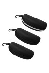 YEESON Lot de 3 étuis à lunettes de soleil portables à fermeture éclair avec crochet pour homme et femme, 2 noirs + 1 blanc, 