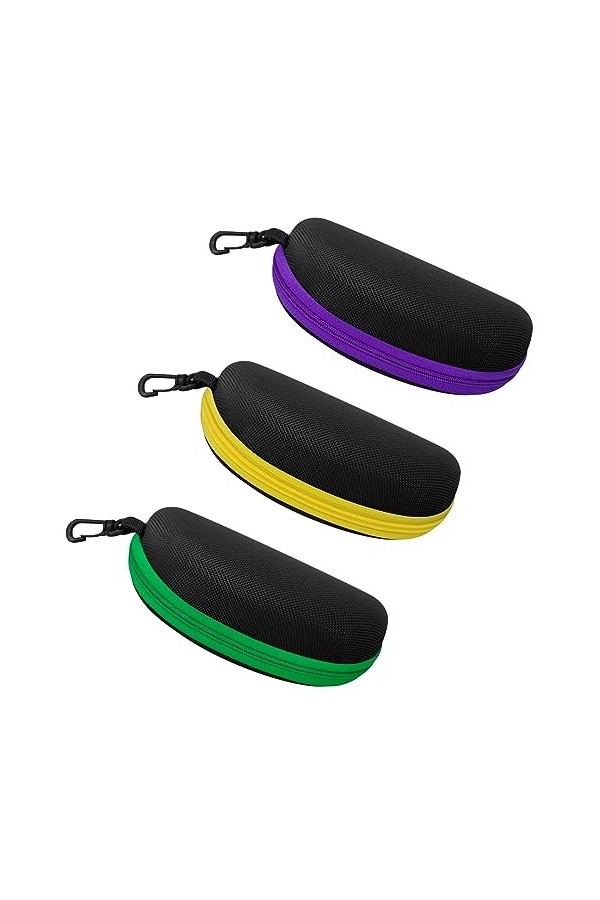 YEESON Lot de 3 étuis à lunettes de soleil portables à fermeture éclair avec crochet pour homme et femme, 2 noirs + 1 blanc, 