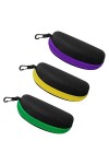 YEESON Lot de 3 étuis à lunettes de soleil portables à fermeture éclair avec crochet pour homme et femme, 2 noirs + 1 blanc, 