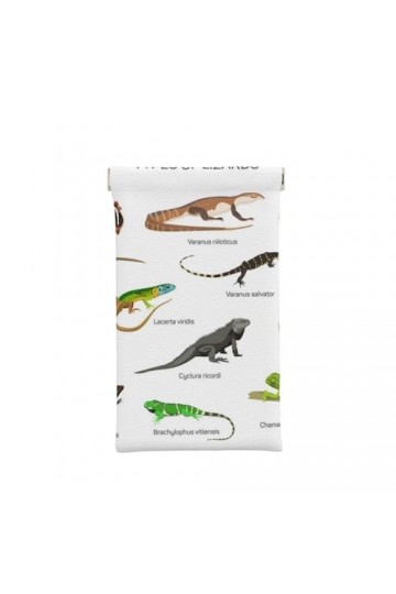 LAMAME Étui à lunettes de soleil en cuir souple avec imprimé squelette humain, Différents types de lézard, taille unique