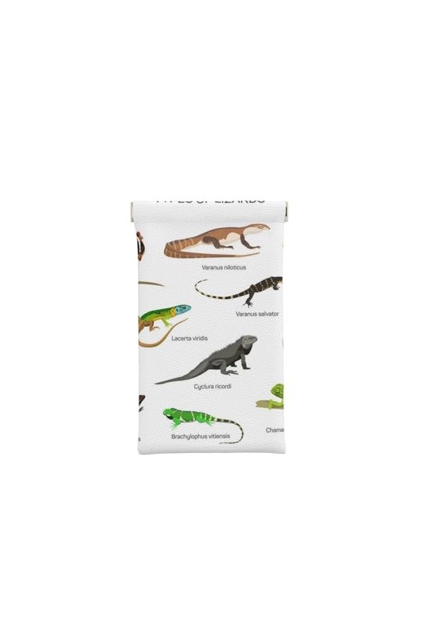 LAMAME Étui à lunettes de soleil en cuir souple avec imprimé squelette humain, Différents types de lézard, taille unique