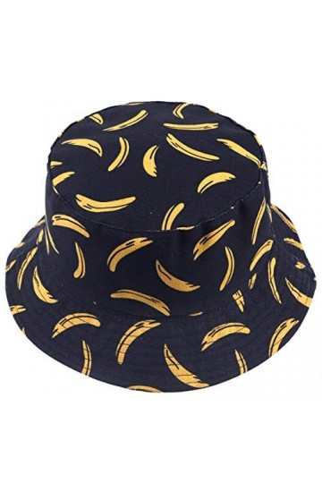Femmes Bobs Fruit Imprimé Réversible Seau Chapeau Hommes Soleil Pêcheur Dehors Casquette Banane-Noir 