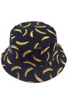 Femmes Bobs Fruit Imprimé Réversible Seau Chapeau Hommes Soleil Pêcheur Dehors Casquette Banane-Noir 