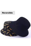 Femmes Bobs Fruit Imprimé Réversible Seau Chapeau Hommes Soleil Pêcheur Dehors Casquette Banane-Noir 