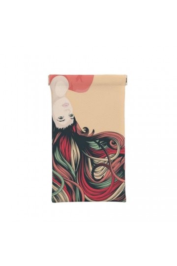 LAMAME Étui à lunettes en cuir souple avec imprimé léopard Rose, Femme avec de longs cheveux colorés suspendus à lenvers, ta