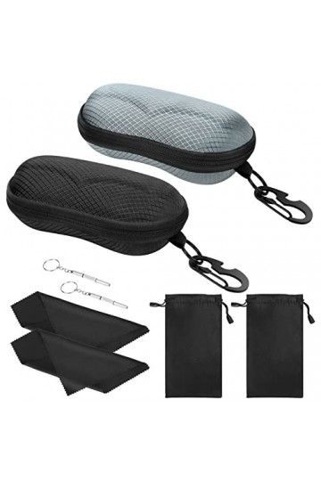 MoKo Étui à Lunettes Semi-Rigide, 2 PCS Boîte à Lunettes de Soleil en EVA avec Crochet en Métal, Étui de Protection pour Lune
