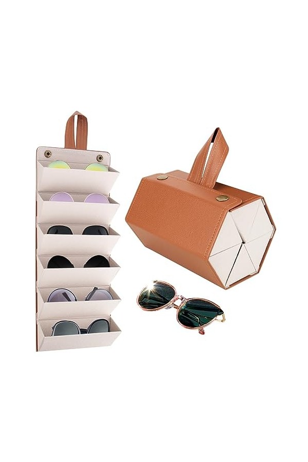 CTDMJ Étui de voyage pour lunettes de soleil - Boîte de rangement à 6 emplacements - Pliable - En cuir synthétique - Pour hom