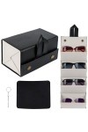 JABNOW Boîte à lunettes, PU Étui à Lunettes de Soleil à 4 Fentes, Organisateur de Lunettes Pliable de voyage, avec un chiffon